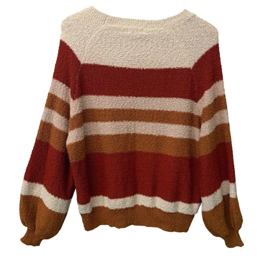 Umgee USA Womens Medium Popcorn Knit Striped Balloon Sleeve Sweater Rust Fall